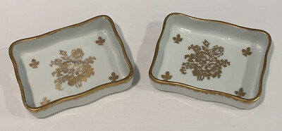 Antique Two Porcelain Rectangular Nut Candy Dishes Hand Painted Made In France