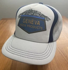 VTG Geneva Rock Products Trucker Hat Gray Mesh Snapback Industry Construction