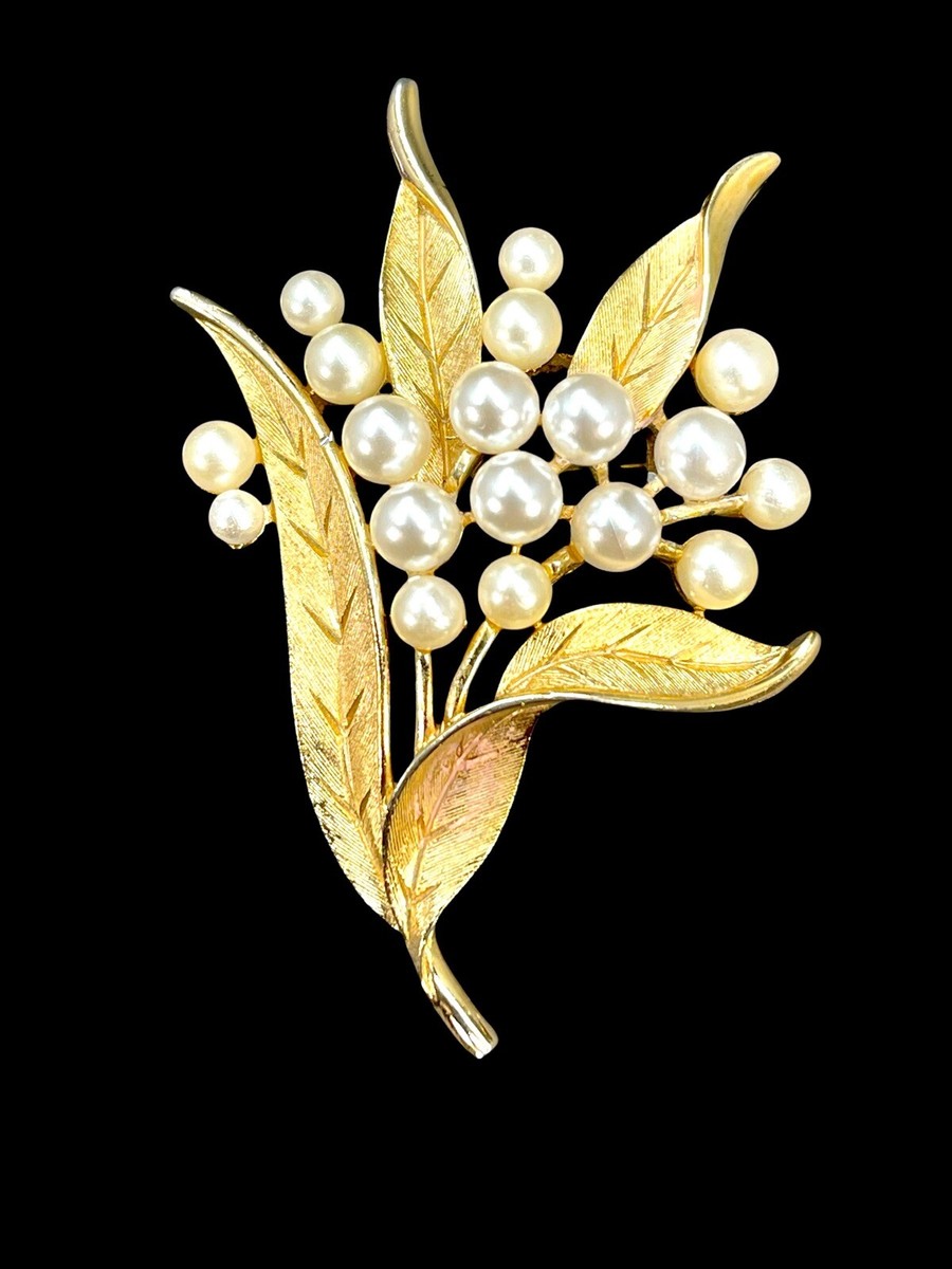 50'60's Crown Trifari 大きなパールの樹 ヴィンテージ フロ LOVELY 1960'S CROWN TRIFARI GOLD-TONE FINISH FAUX PEARL