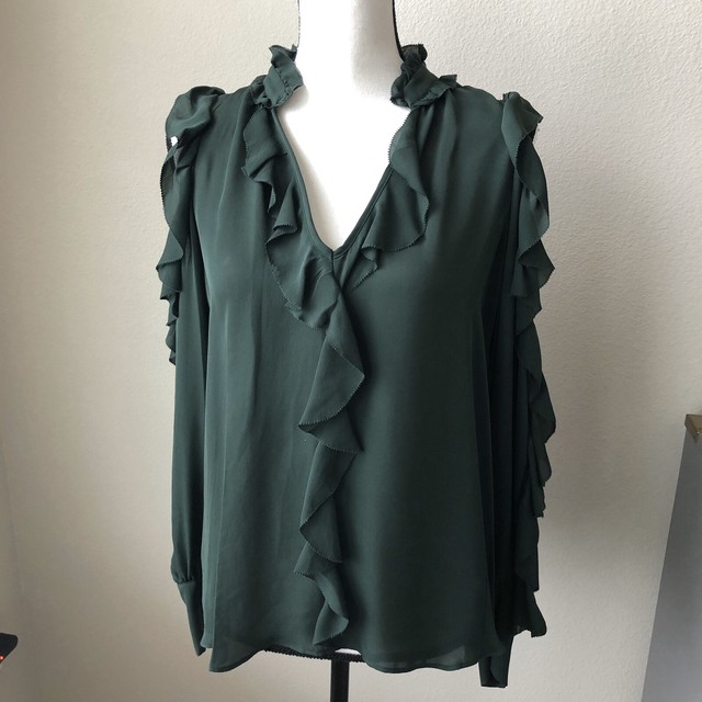 Parker Hunter Green Silk Ruffle Blouse EUC Size S Holiday eBay