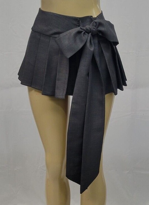 Micro Mini Plaid Pleated Skirt in Gray Wash Black-image