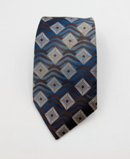 Wembley Vintage Men's Tie Brown Blue Print Necktie