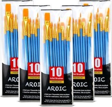 Acrylic Paint Brush Set, 5 Packs / 50 pcs Nylon Hair Brushes for All 50pcs Blue