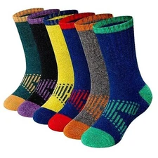  Kids Merino Wool Hiking Socks Boys Thermal Winter 4-7 Years 6 Pairs Colorful X