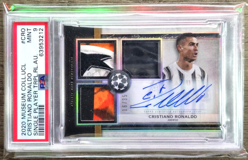 2020 Topps Museum UEFA #CRO Cristiano Ronaldo Triple Patch Auto /35 PSA 9 MINT