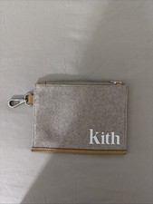 Kith Clip-on Wallet. Leather/Felt-Beige with Silver Hook Clap. POUCH.