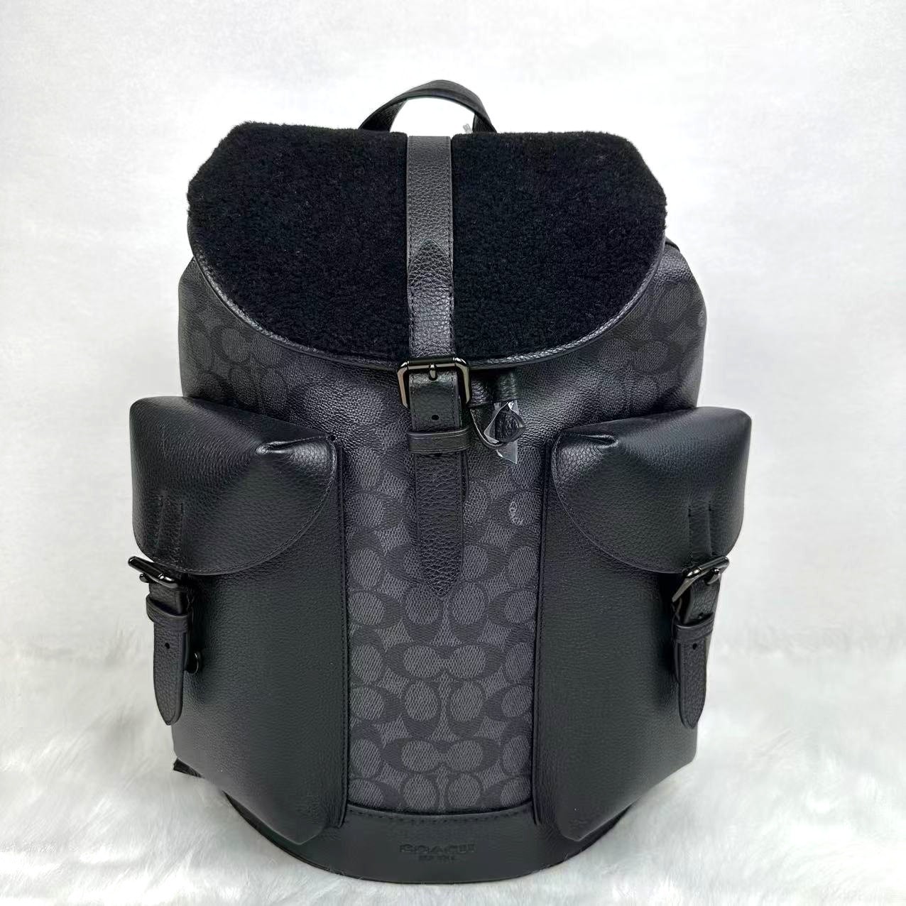 In Signature Canvas Leather Charcoal/black Nwt Cy781 $750