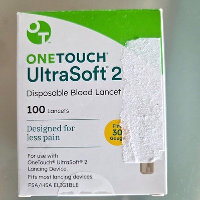 One Touch, Ultra Soft 2 Lancet 100 Count Fine 30 Gauge, Disposable NEW, Exp 2029