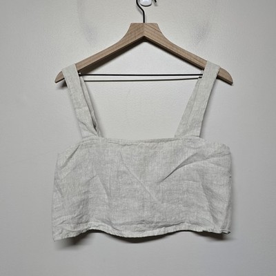 Reformation Lorin Linen Cropped Top Back Buttons Tan Oatmeal Sz M