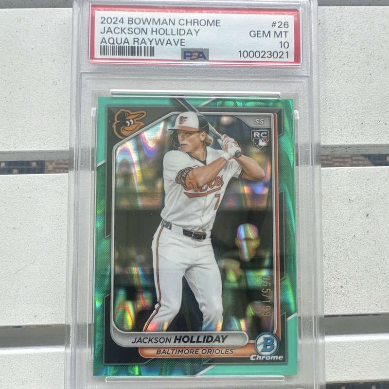 Bowman 2024 Bowman Chrome Jackson Holliday Aqua RayWave #26 Orioles PSA 10