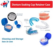 Denture Bath Case Dental False Teeth Storage Box w/ Hanging Net Container