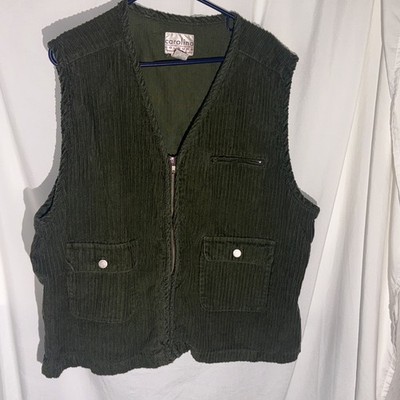 Vintage 90s Dark Green Corduroy Vest Size 24 Boho - Carolina Colours Zip Pockets