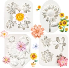 4Pcs Sunflower Fondant Silicone Mold for Cake Topper Decoration Chocolate Candy