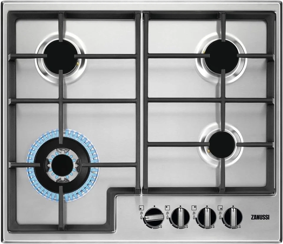 Zanussi ZGNN645X Serie 40 60 cm 4-flammiges Gaskochfeld mit Wokbrenner Edelstahl
