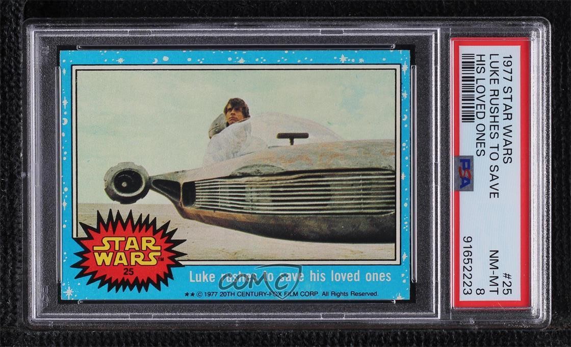 1977 Topps Star Wars Luke Skywalker Luke Rushes to Save His Loved Ones #25 PSA 8