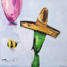 Mexican Hat Surreal Alien Art PRINT Canvas Painting Artist Jose Trujillo 16x16