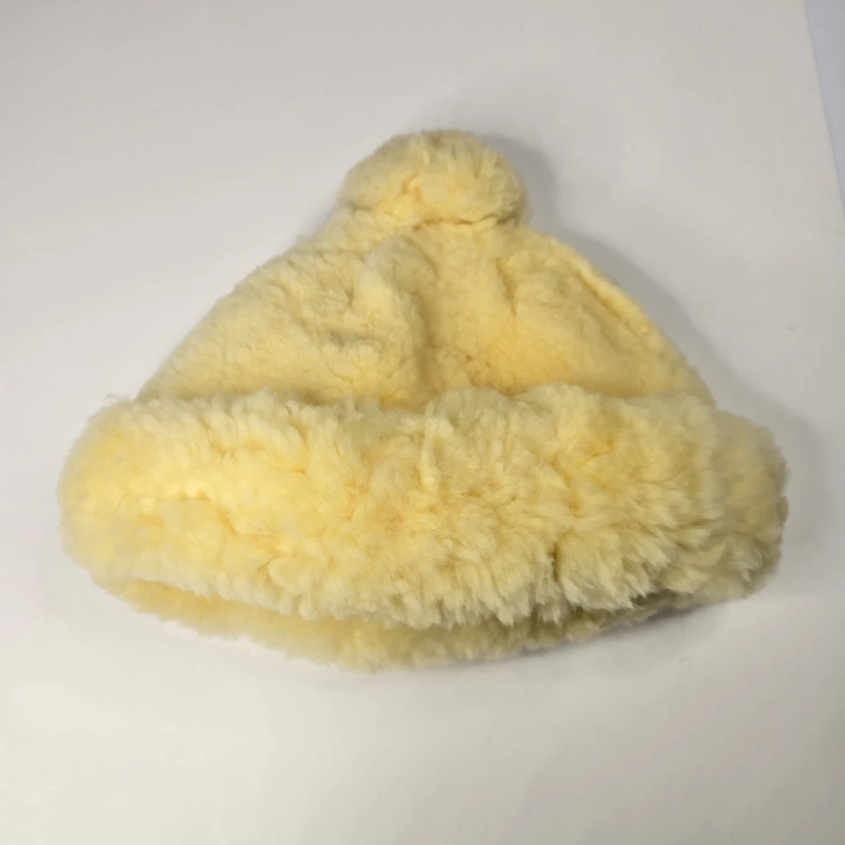 Vintage Real Shearling Sheepskin‎ Fur Beanie Hat Pom Pom Winter Cream Yellow Shearling Original Vintage Hats for Women for sale | eBay main image 3