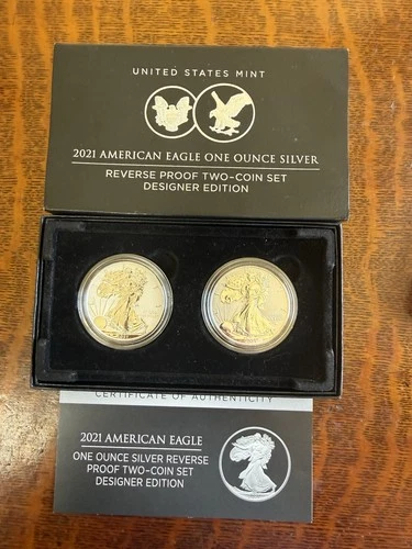 SILVER 2 COIN REVERSE PROOF EAGLES BEAUTIFUL COINS