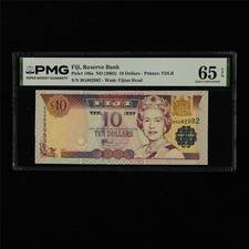 2002 Fiji Reserve Bank 10 Dollars Pick#106a PMG 65 EPQ Gem UNC