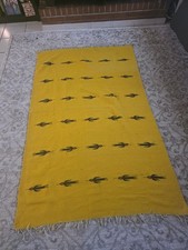 VTG Mexican Yellow Blanket Thunderbird Bird 74 x 47 In Rough Pre Owned Condition