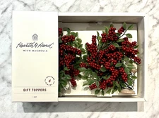 Hearth & Hand with Magnolia Set/4 Christmas Gift Toppers w Red Berries New/Box