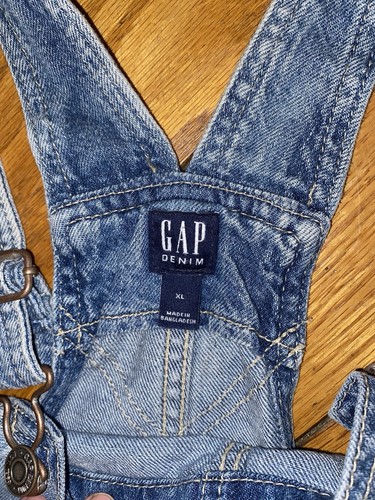 Gap Kids Denim Girls XL Bib Overalls Blue Distressed Pockets 100% Cotton - Picture 9 of 9