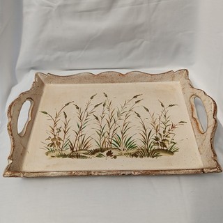 Mid Century Italian Florentine Wooden Tray floral large.