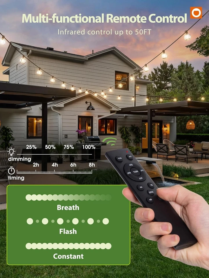 100FT Solar String Lights for Outside G50 Waterproof with USB Port Solar Patio - Image 4 of 4