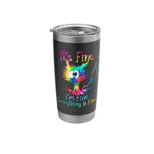 Black Cat It's Fine I'm Fine Everything is Fine Funny Gift Stainless Steel In...