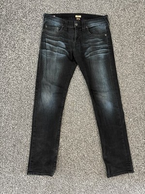 True Religion Herren Kurt Denim Jeans Indigo Blau Schwarz Slim Fit W34 L32