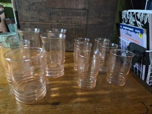 11 1930's Depression MacBeth-Evans "RIB OPTIC" Pink Paneled Tumblers 3 SIZES