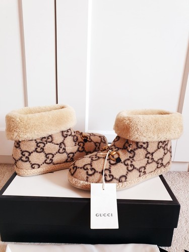 New Gucci Fria Interlocking GG Beige Shearling Wool Ankle Boots UK 5.5 EU 38.5 - Picture 2 of 17