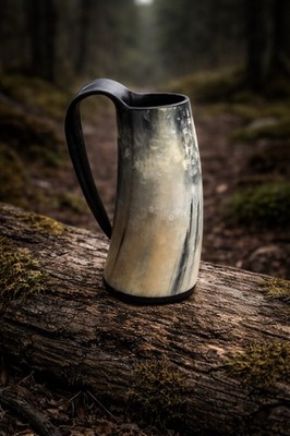 Viking Horn Mug   Handcrafted Polished Drinking Horn Mug, Cattle Horn with Handl