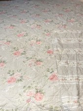 Laura Ashley Melany King Quilt Cottage Rose Pink Floral Stripe 100 Cotton