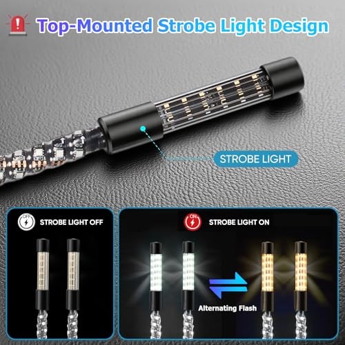 4FT Whip Lights with Strobe Light Combo Kit - Spring Base, Rocker Switch ＆ App 