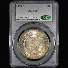 1883-O MORGAN SILVER DOLLAR ✪ CACG MS-64 ✪ $1 CAC GRADING RAINBOW TONED◢TRUSTED◣