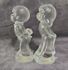 Vintage FENTON Crystal Figurines Kissing Boy & Girl Velvet Glass Satin Set of 2  — photo 3