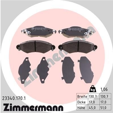 Zimmermann Bremsbelagsatz, Scheibenbremse 23340.170.1 FüR Toyota-image