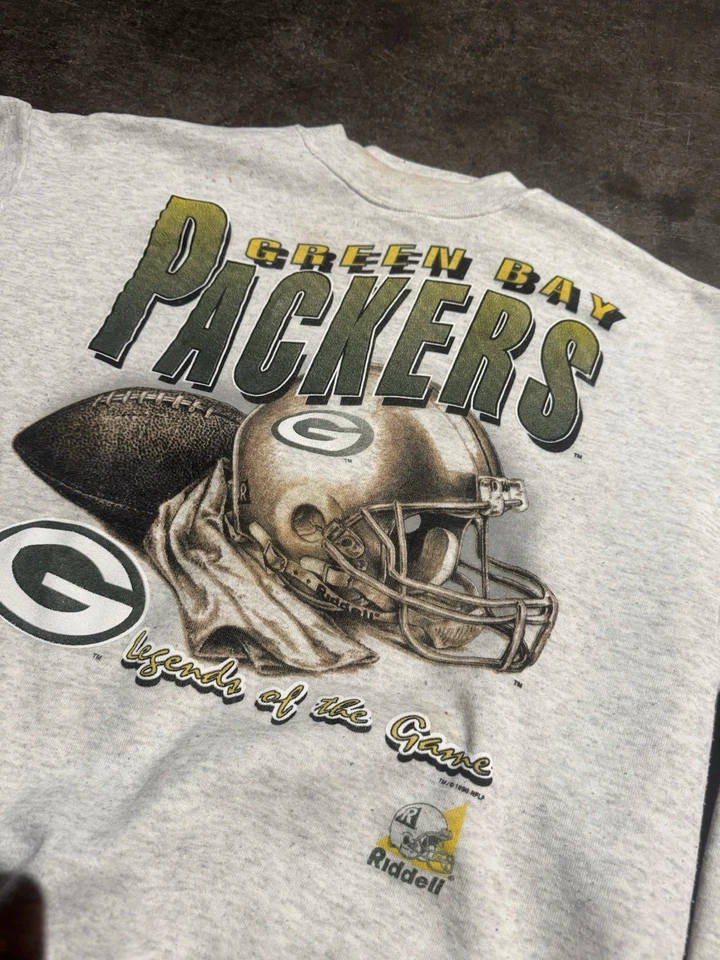 Sudadera vintage 1996 Riddell Green Bay Packers cuello redondo grande gris años 90 Foto 2 de 4