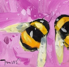 Jose Trujillo Art PRINT 16x16 Collectible Artist Painting Pink Flowers Bees