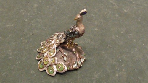 Ornate Jeweled Peacock Figurine Enamel Rhinestone