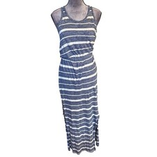 Madewell XS Blue & White Striped Racerback Maxi Dress 100% Linen Summer Casual