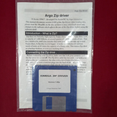 Argo Zip Driver v 1.00a 3.5'' DD disc for Acorn RISC OS by: Argo Interactive 1997
