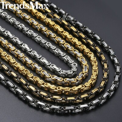 5mm Mens Byzantine Box Link Chain Stainless Steel Necklace