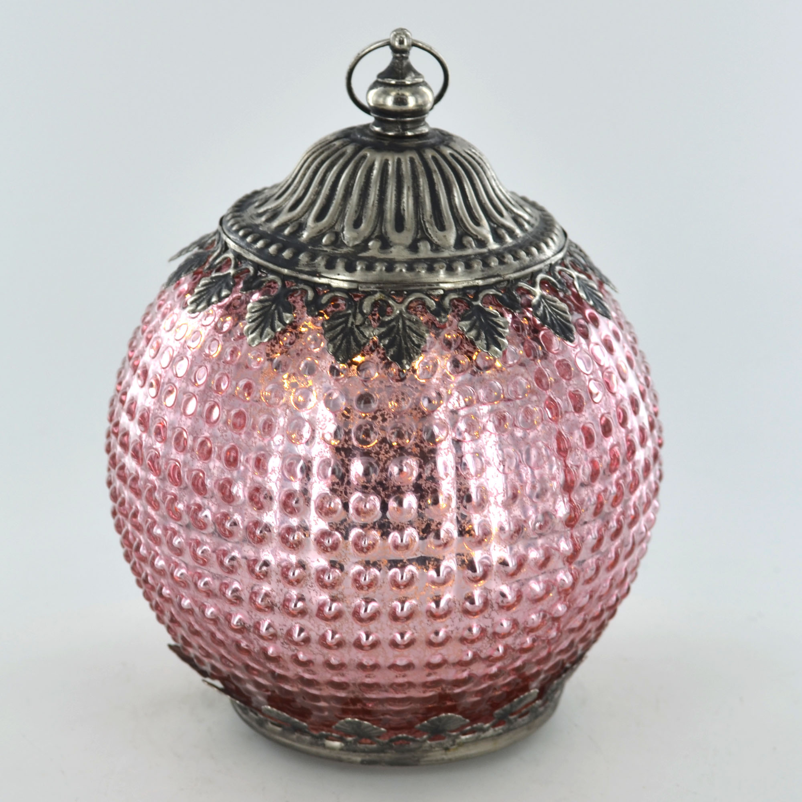 LED Pink Pomegranate Moroccan Style Glass Battery Powered Lantern Home Decor