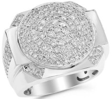 ESTATE LARGE 2.32CT DIAMOND 14KT WHITE GOLD 3D ROUND CIRCULAR SQUARE MENS RING