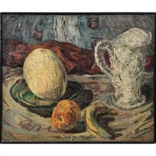 Anthony Ferrara - Vintage Still with Melon, Signed (1952, Oil on Canvas)