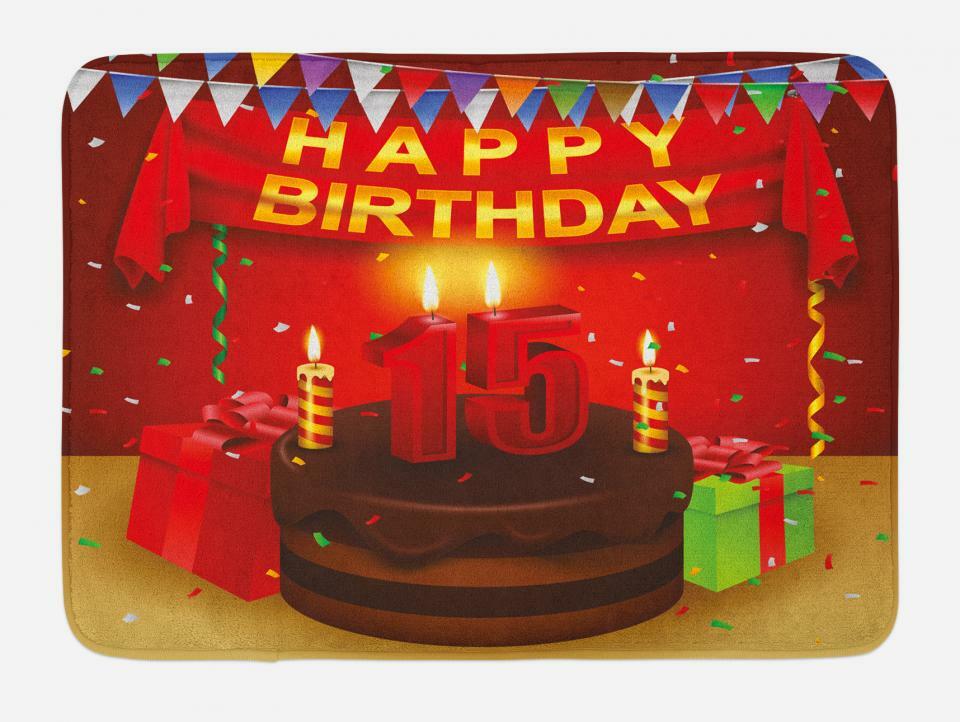 15th Birthday Bath Mat – Plush Non-Slip Bathroom Decor Mat – 29.5