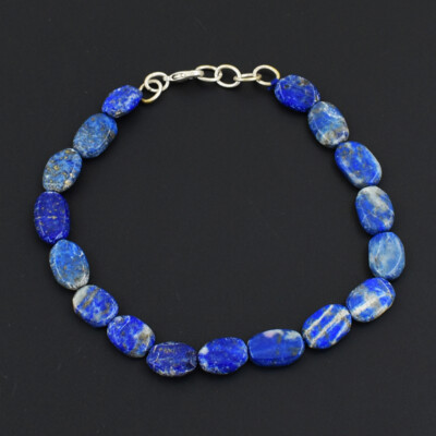 67 kt Natürliches 7 Zoll langes blaues Lapislazuli Ovale Form Perlen Armband JK 35E326