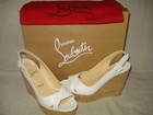 100% AUTH NEW WOMEN LOUBOUTIN REINE LIEGE WHITE LEATHER 120 WEDGE SANDALS US 10 — photo 4